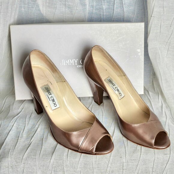 Jimmy Choo Metallic Peep-Toe Heels – Size 39 – With Box & Dust Bag - Picture 2 of 16